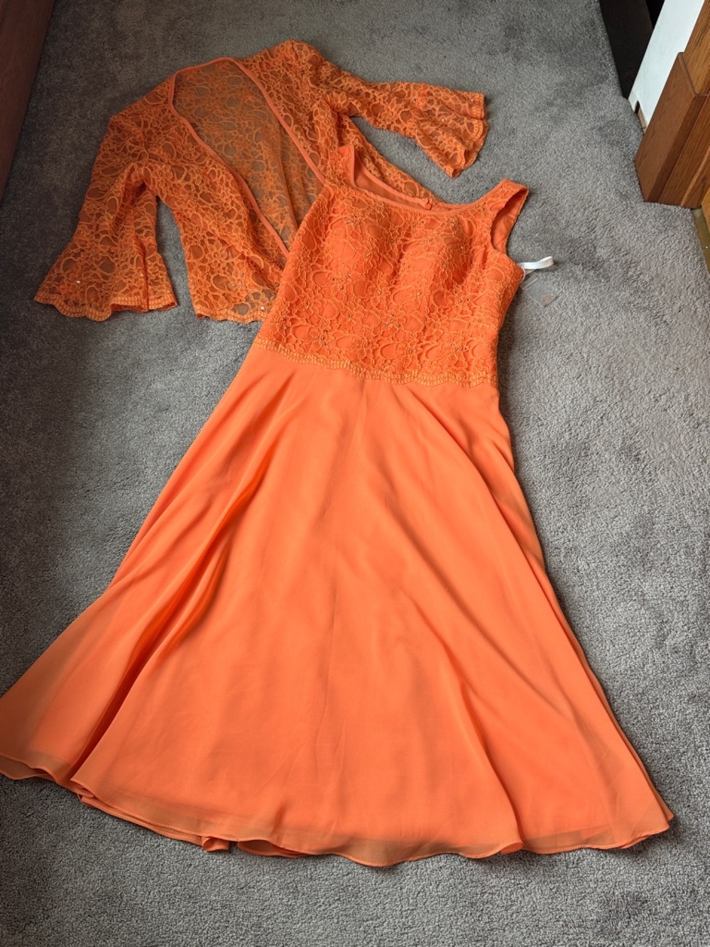 JJ’s House Orange Lace Overlay Dress Set Bolero Formal Occasion SIZE 12 NWT